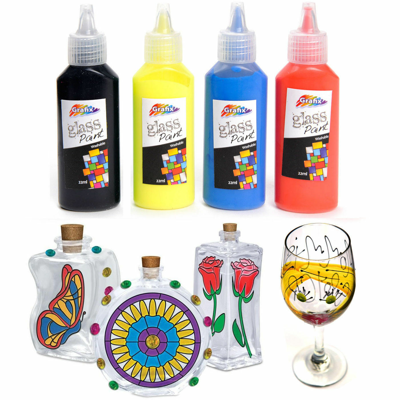 Beclen Harp Childrens 22ml Glass Paints set - 5 Different Shaped Brush Set Creative Art Set
