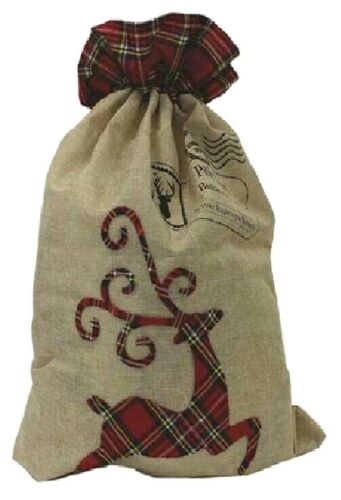 Beclen Harp Large Tartan Trim Hessian Christmas Xmas Sack Rudolf Or Santa Father Christmas