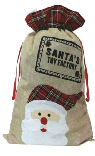 Beclen Harp Large Tartan Trim Hessian Christmas Xmas Sack Rudolf Or Santa Father Christmas