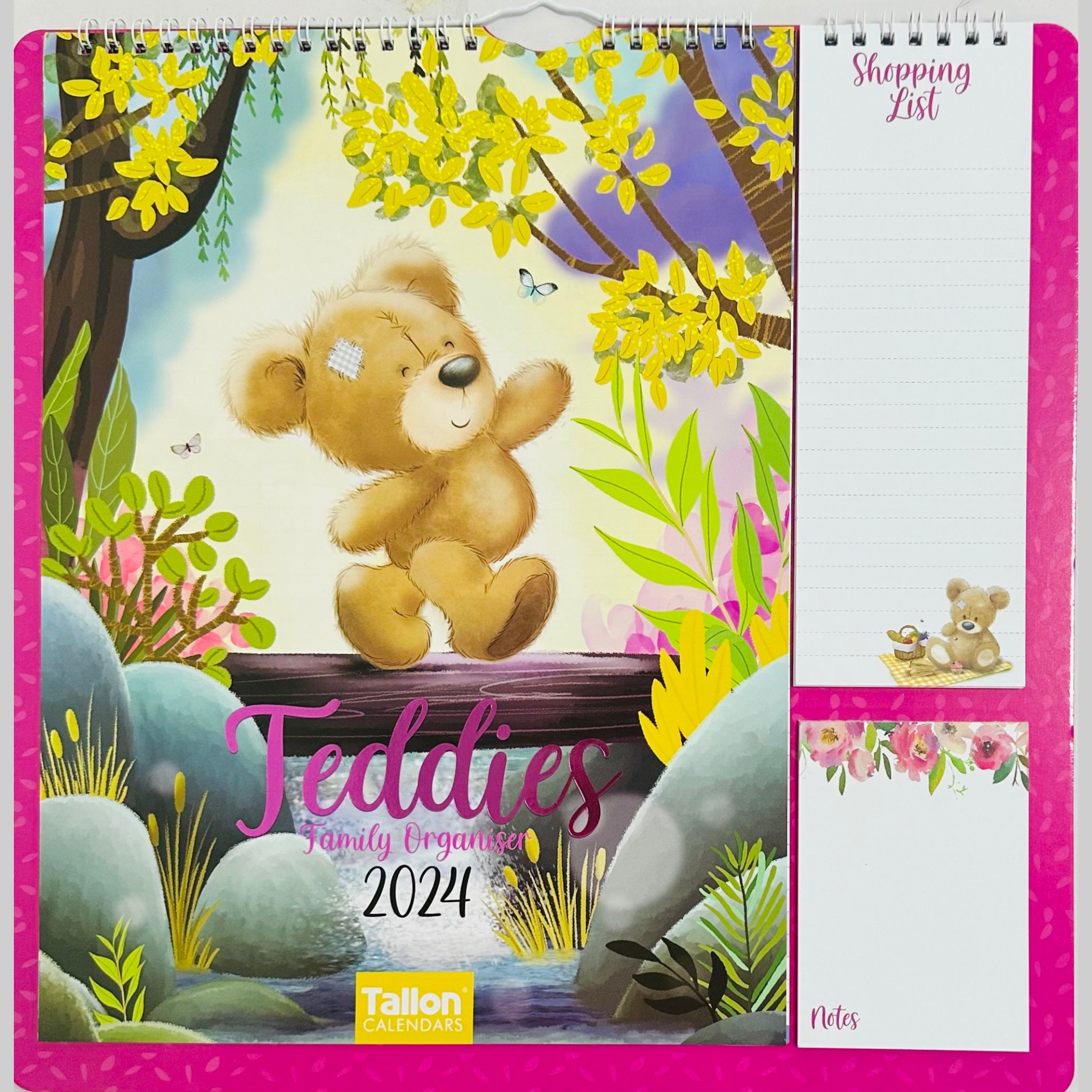 Beclen Harp 2024 Family Organiser Planner/ 5 Columns For Organising All The Family With Shopping List Notepad Teddies, Big Bear