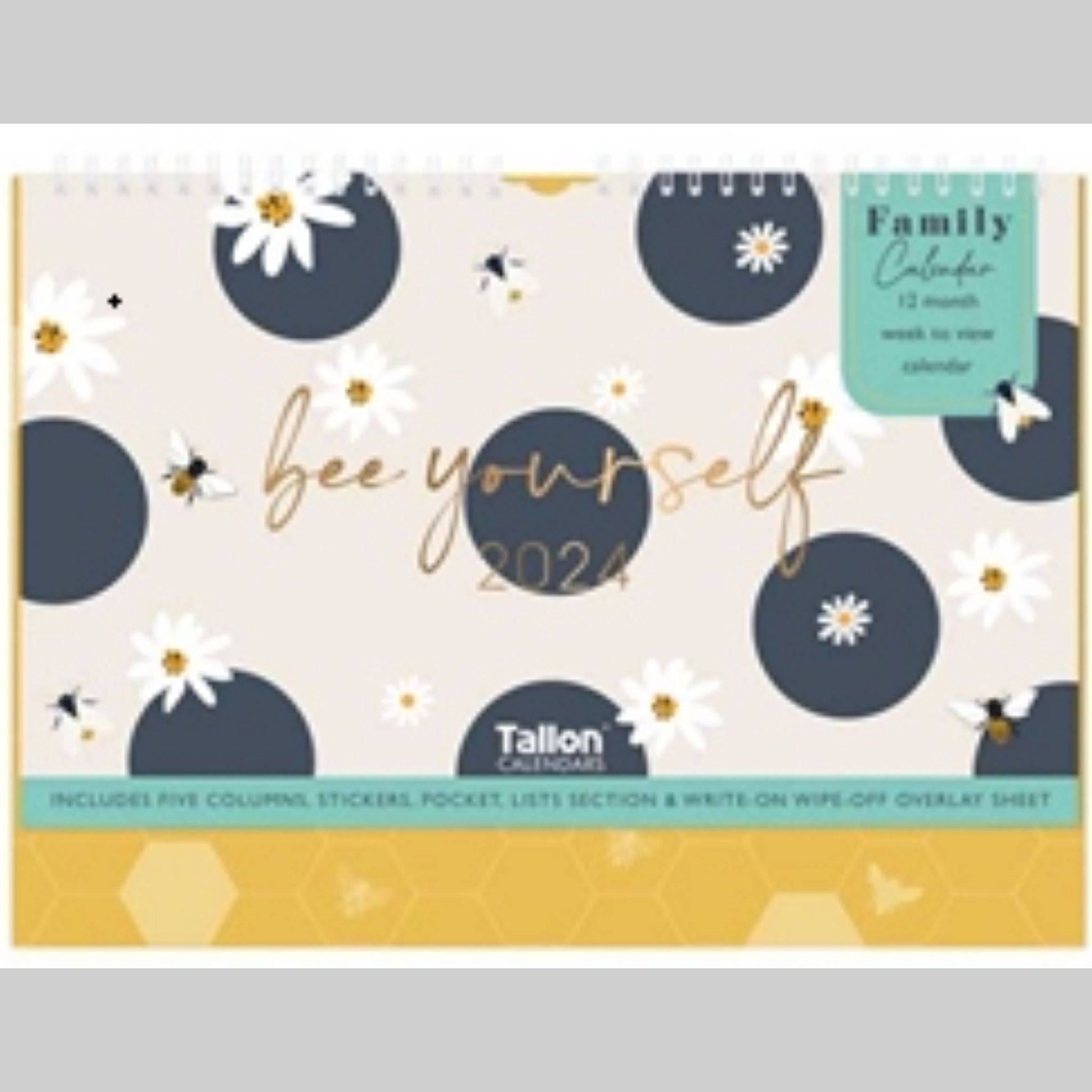 Beclen Harp 2024 WTV/ Week To View 5 Column Family Wall Calendar Planner Wth Stickers & Shopping List Bee Yourself, You're Doing Great