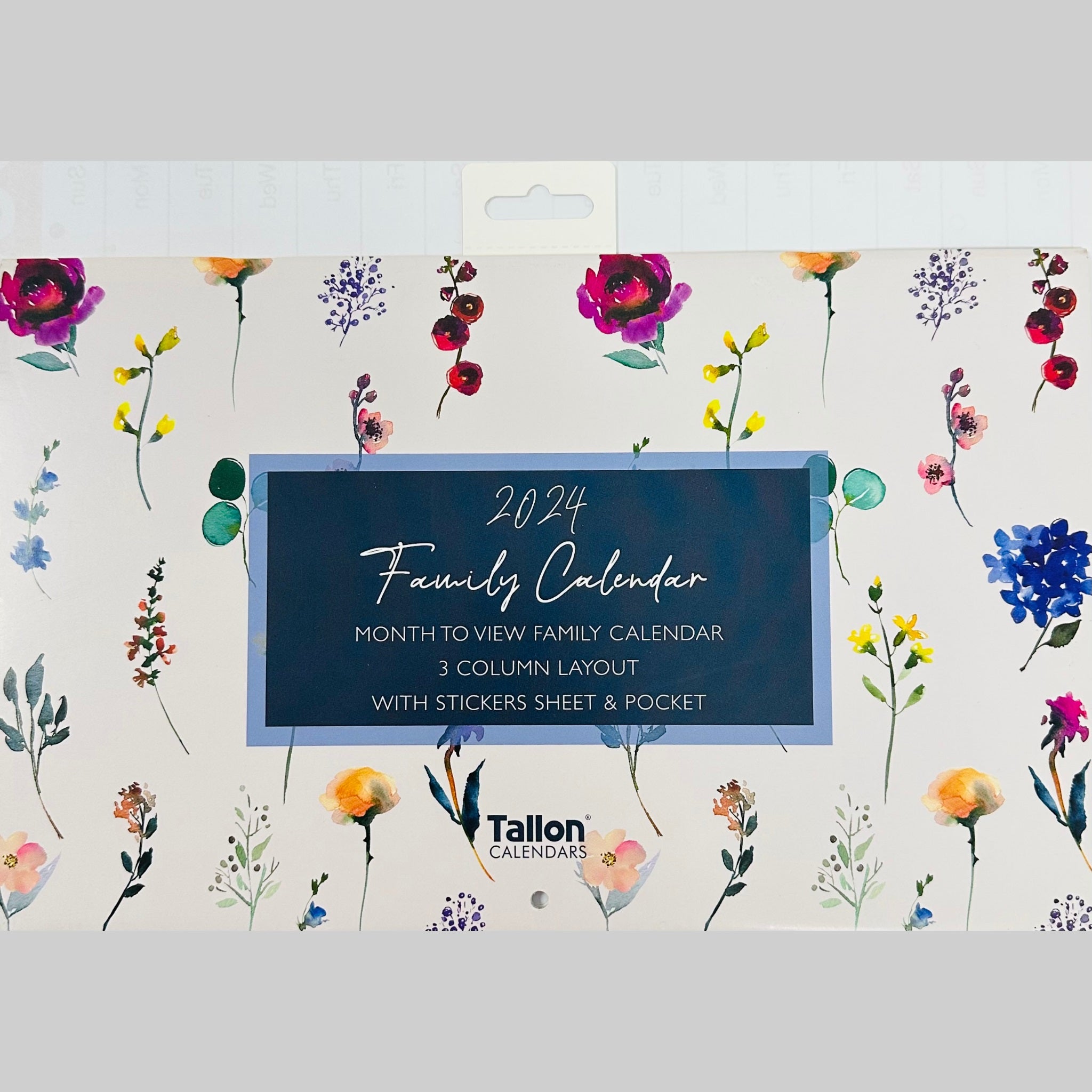 Beclen Harp 2024 MTV/ Month To View 3 Column Family Calendar Wall Planner With Stickers & Pocket Leopard, Floral