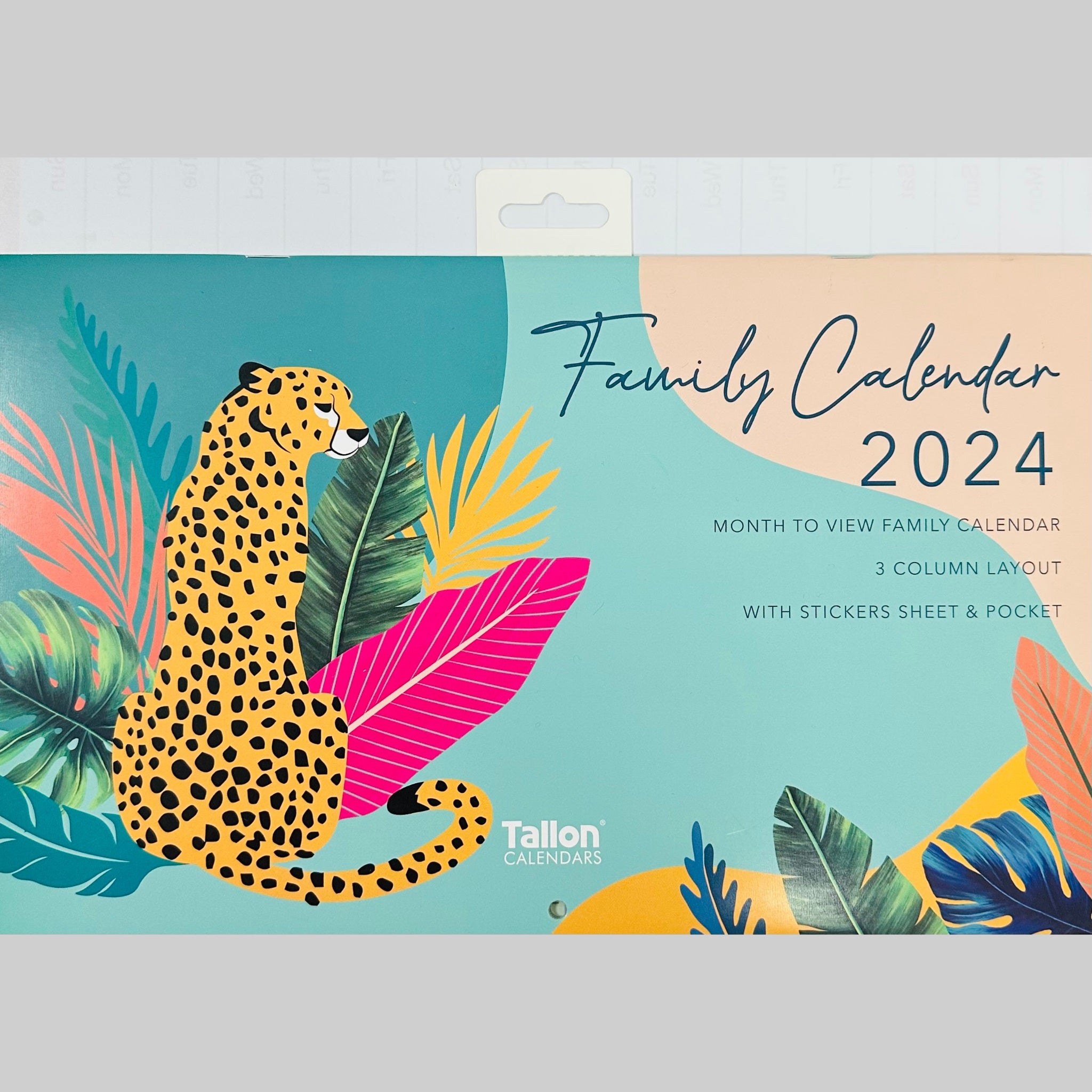 Beclen Harp 2024 MTV/ Month To View 3 Column Family Calendar Wall Planner With Stickers & Pocket Leopard, Floral