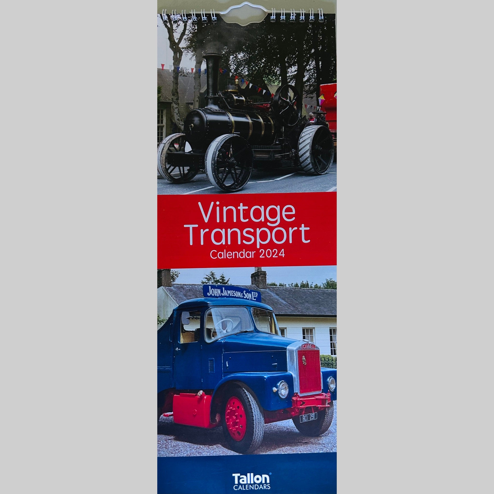 Beclen Harp Super Slim Month to View Spiral Bound Hanging Wall Calendar Home Office 2024 Steam Trains, Tractors, Aviation, Vintage Transport