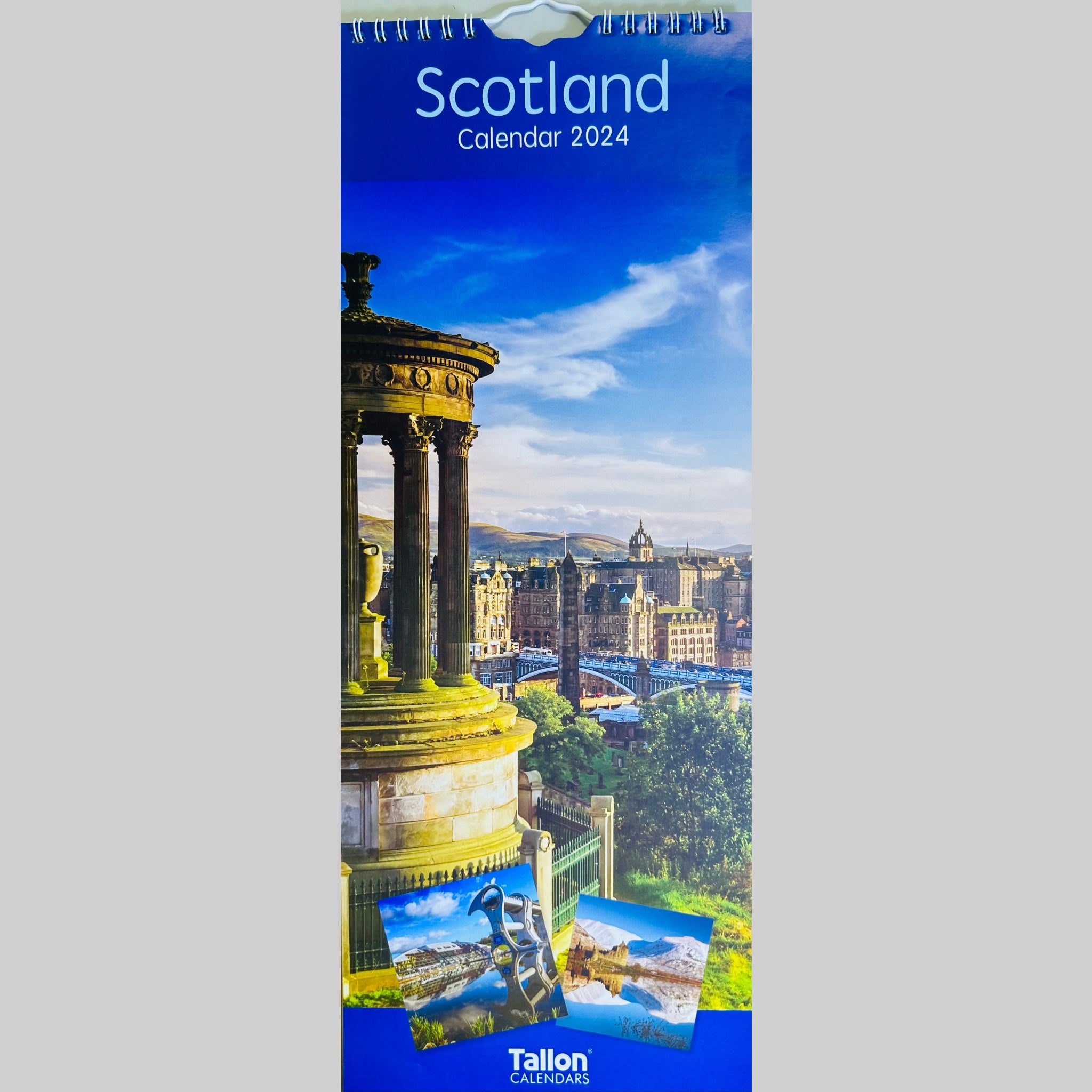 Beclen Harp Super Slim Month to View Spiral Bound Hanging Wall Calendar Home Office 2024 Scotland Red and Blue