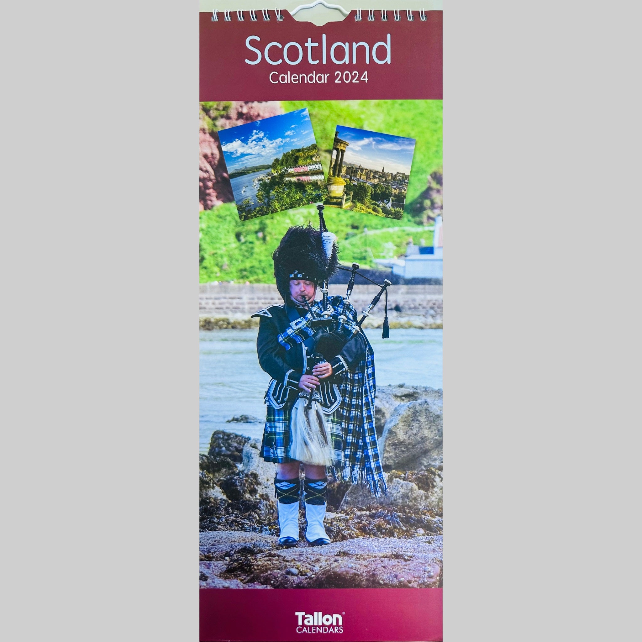 Beclen Harp Super Slim Month to View Spiral Bound Hanging Wall Calendar Home Office 2024 Scotland Red and Blue