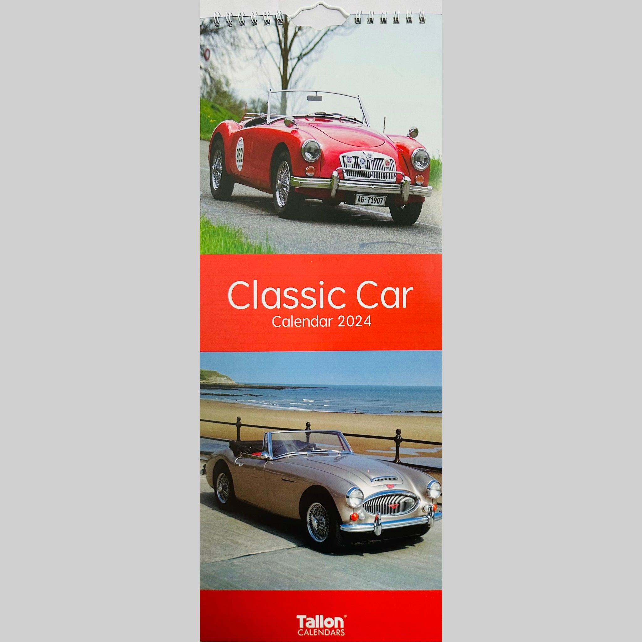 Beclen Harp Super Slim Month to View Spiral Bound Hanging Wall Calendar Home Office 2024 Retro Cars Classic Cars