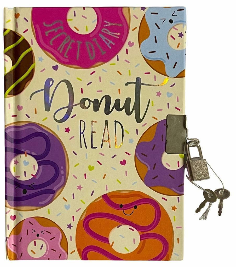 Beclen Harp A6 Hardback Open Undated Diary Secret Diary with Padlock and Keys - Donut Secret Design