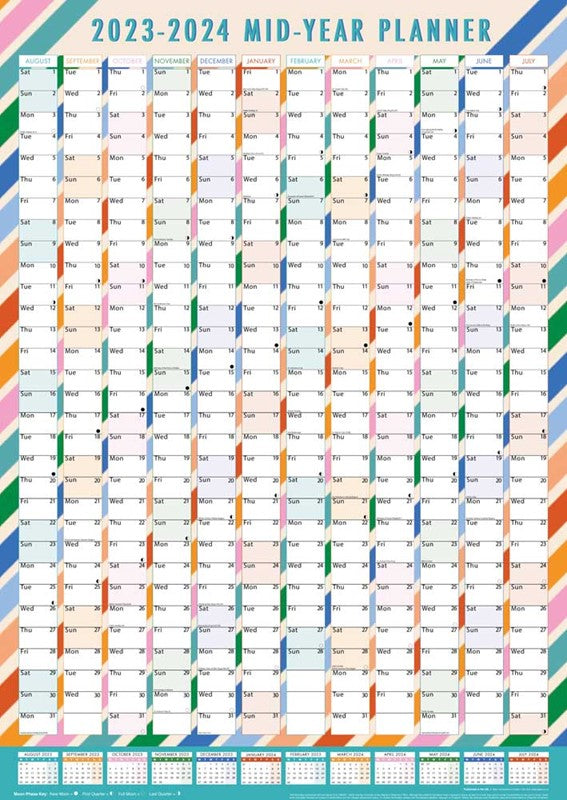 Beclen Harp 2023-2024 Large Academic Folded Mid Year Wall Planner Calendar A1 Size 840 x 600mm in multicolor