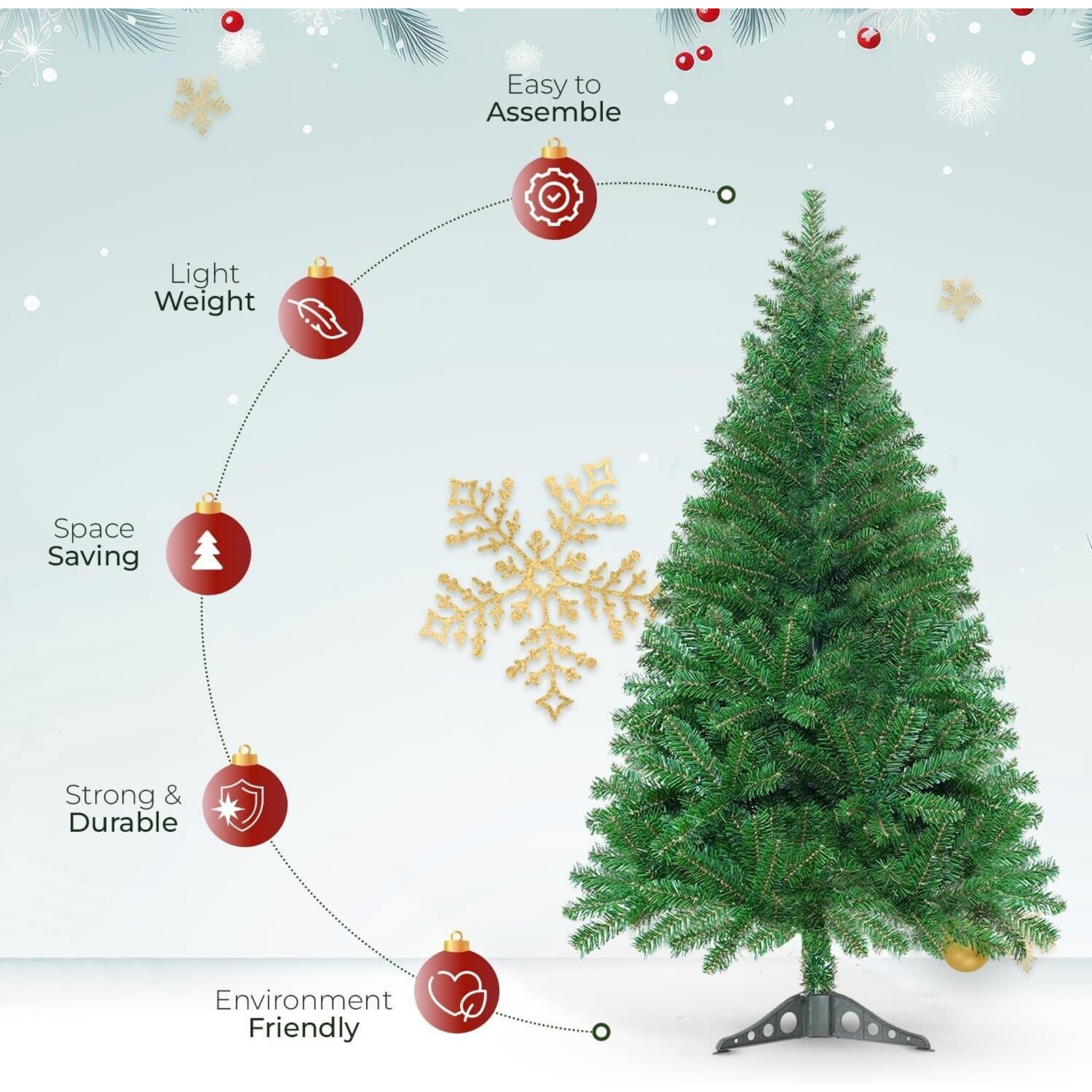 Beclen Harp 6FT Artificial Green Christmas Tree Fibre Optic Xmas Decoration Bushy Pine Tree