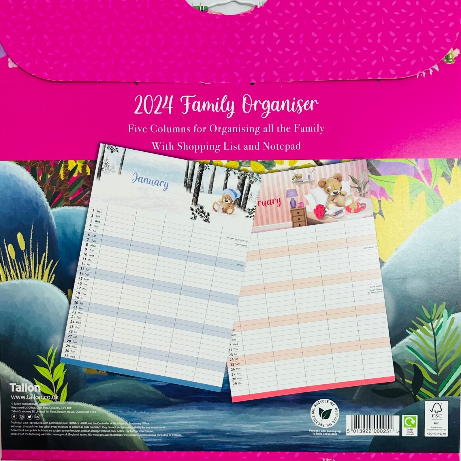 2024 Month View 36cm Planner 3 Columns Calendar Family Organiser