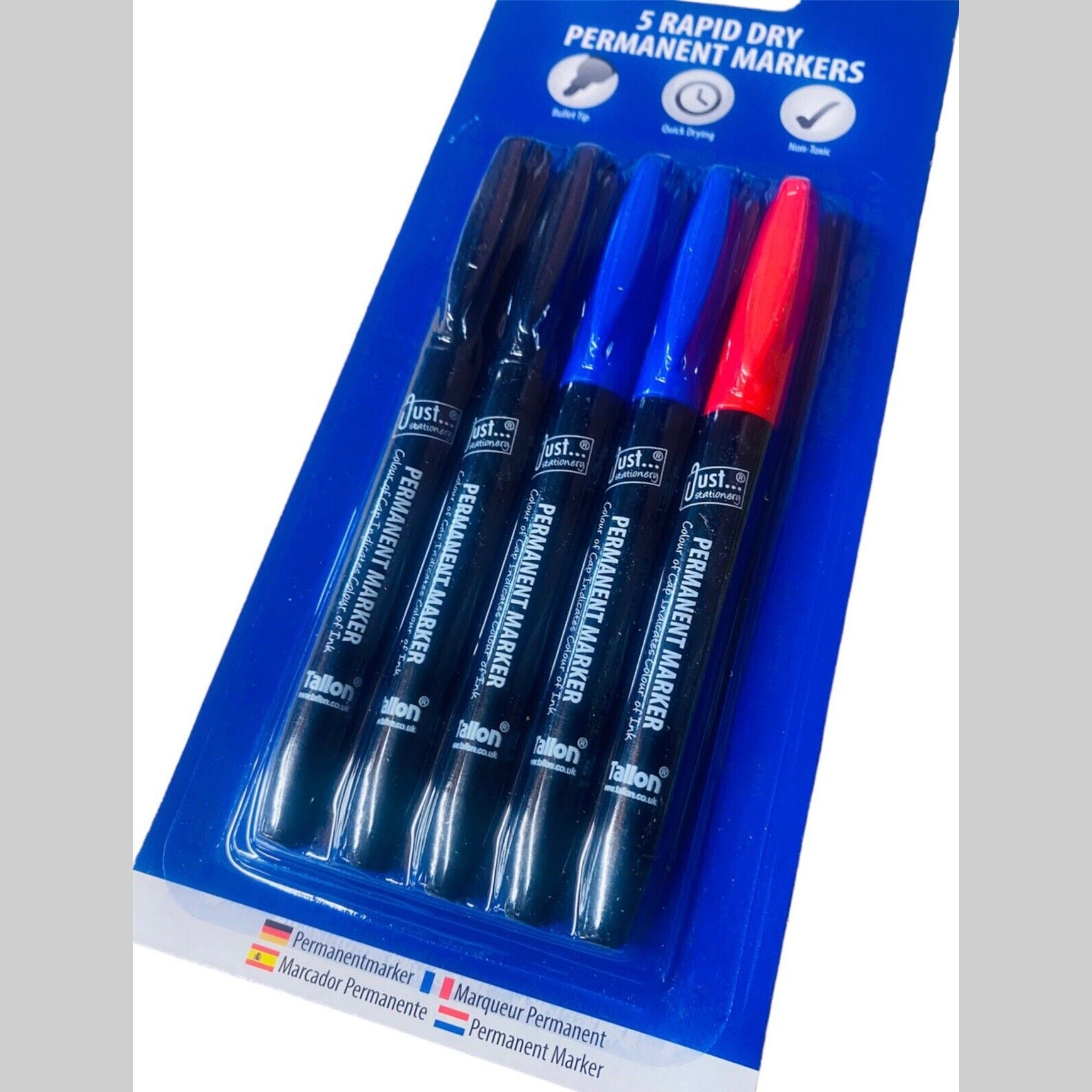 Beclen Harp 5 Rapid Dry Permanent Markers Bullet Tip Office School Ass