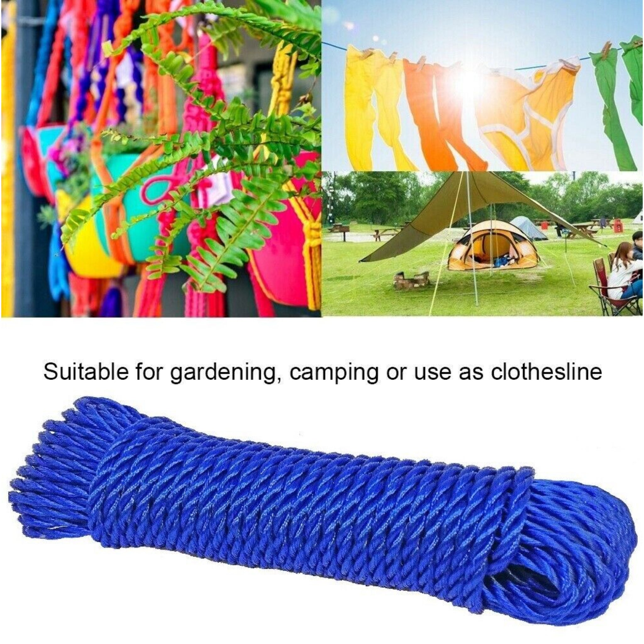 Beclen Harp 3Pcs 20MT Strong Nylon Rope Washing Clothes Line Bright Colored Garden Camping
