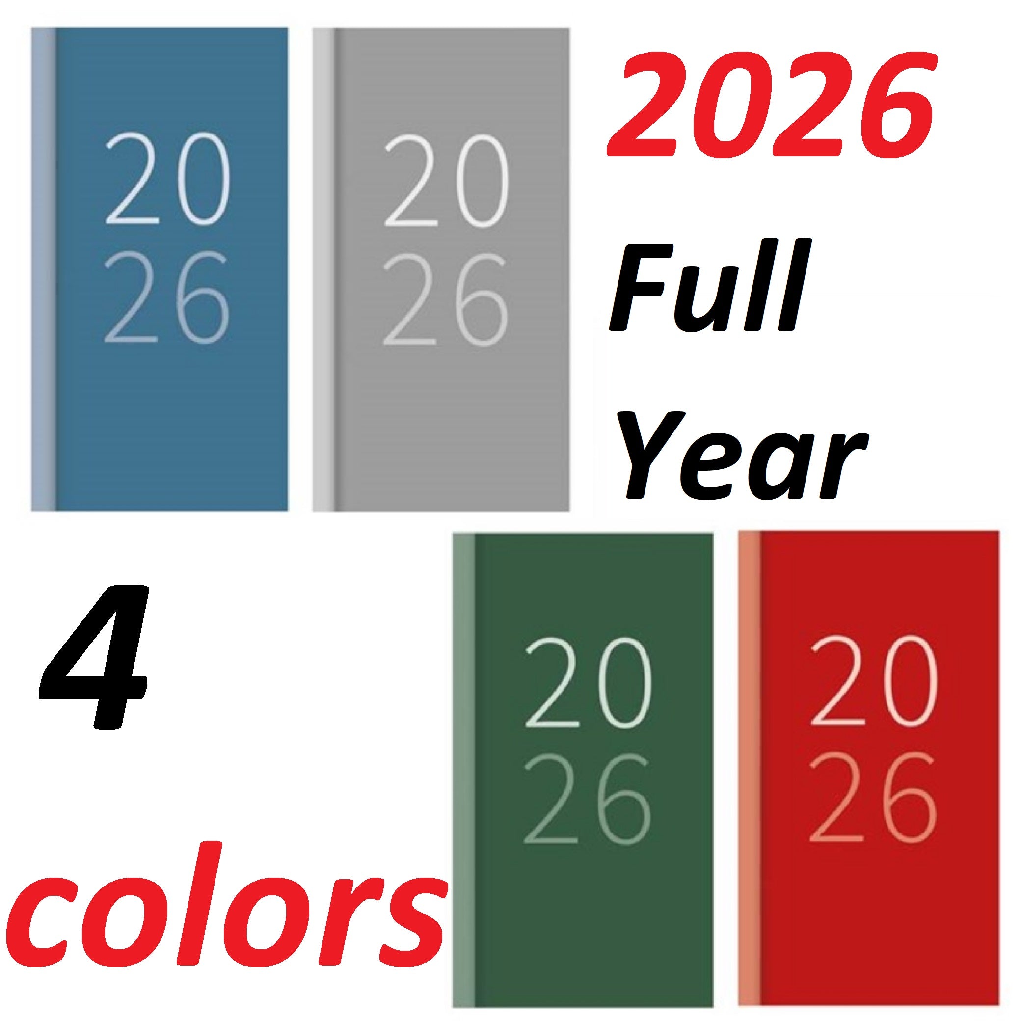 Beclen Harp 2026 SLIM Week to view Amazing 4 Bright colors Office Home School Desktop Diary Desktop School Note Date Full Year - Xmas gift