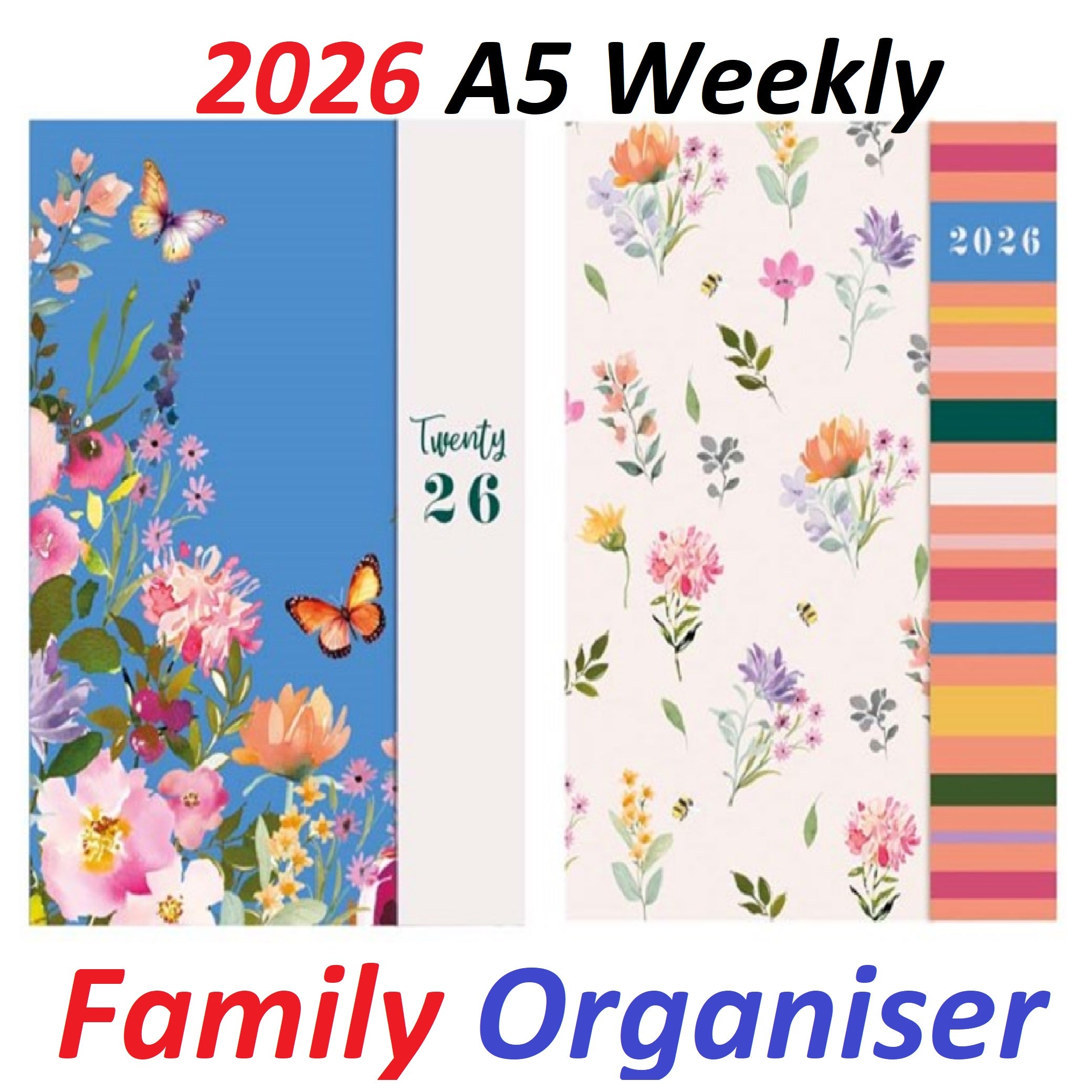 Beclen Harp 2026 Wiro A5 Week to view hot selling Beautiful Floral Family Planner Organiser Hardback Office Home School Desktop Diary Desktop School Note Date Full Year - Xmas Easter gift