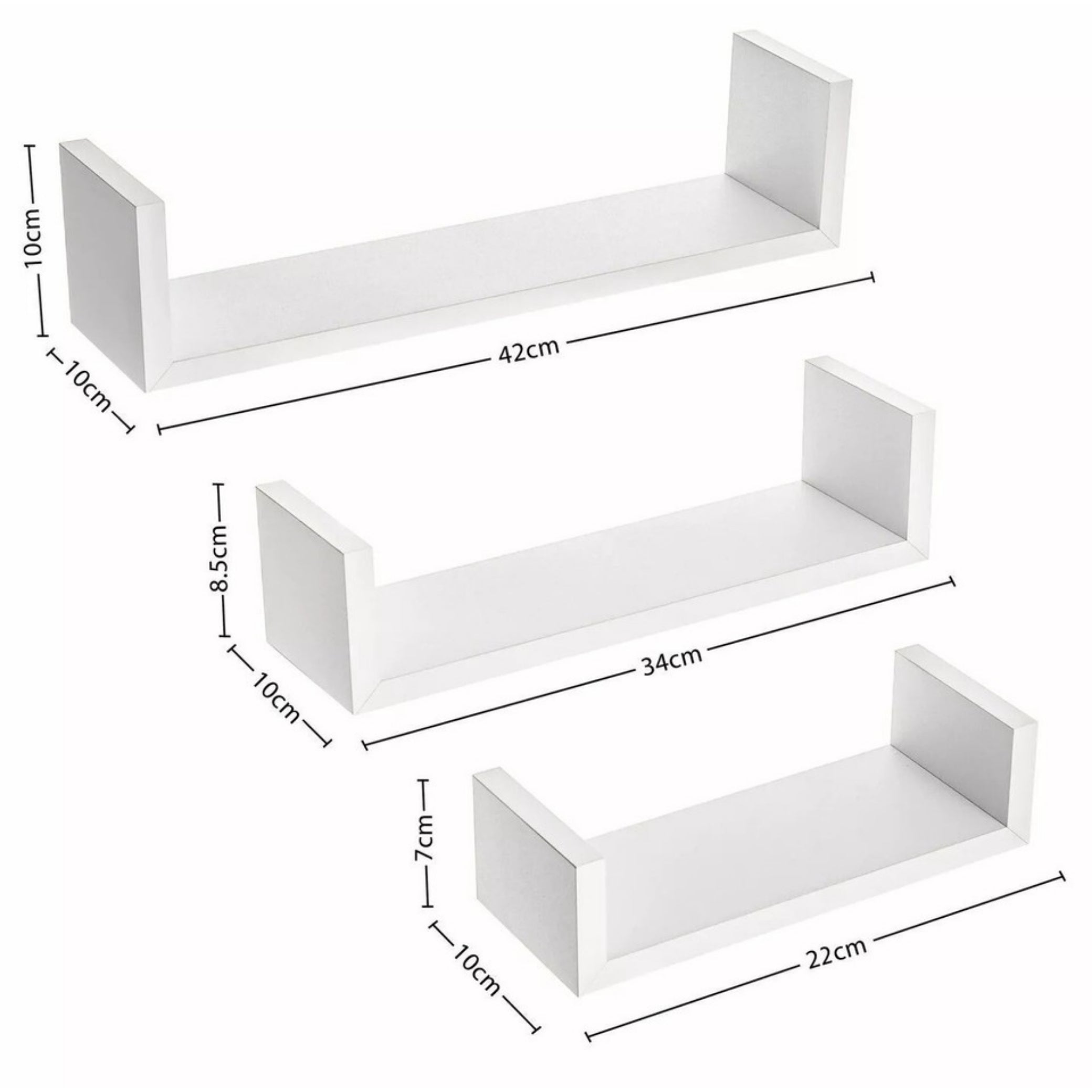 Beclen Harp Set of 3 Floating Shelves Wall Mounted Storage Display Shelf Kit Home Decor WHT UK Best Seller Free Shipping