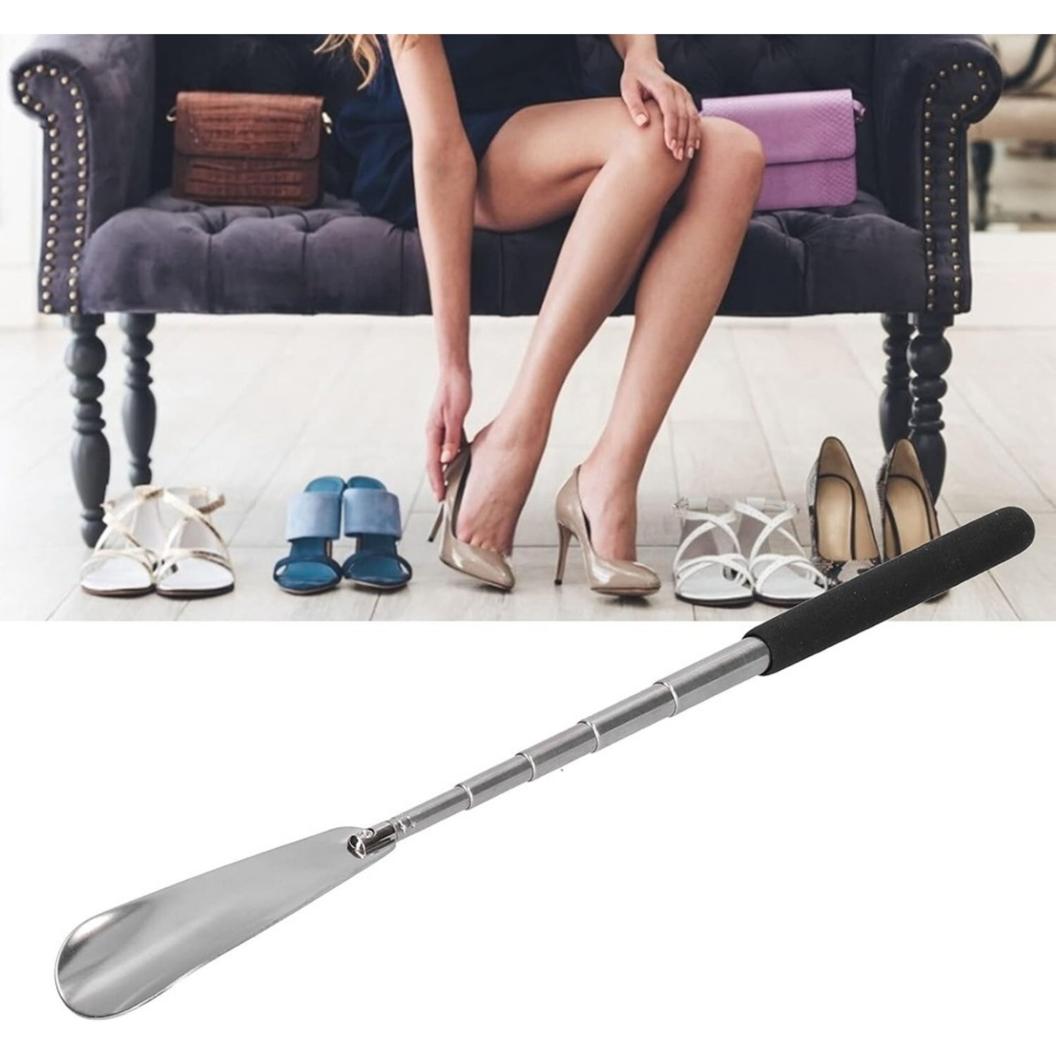 Beclen Harp Long Handle Extendable Shoe Horn Metal Shoehorn Handheld Remover Telescopic UK Best Seller - Easy Home supplies