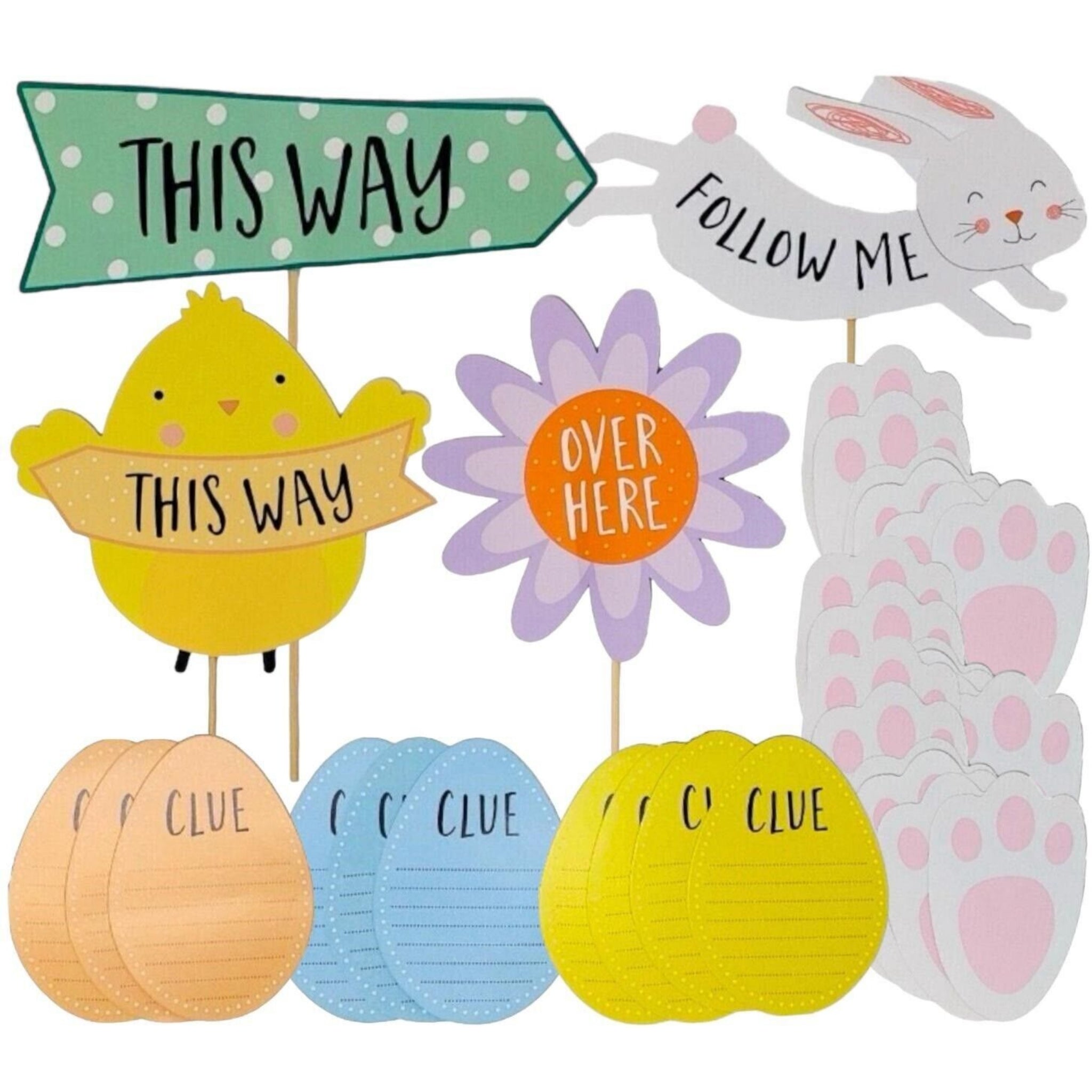 Beclen Harp Easter Egg Hunt Kit 5 Signs, 20 Bunny Feet & 10 Clue Eggs Decorations Kids Fun