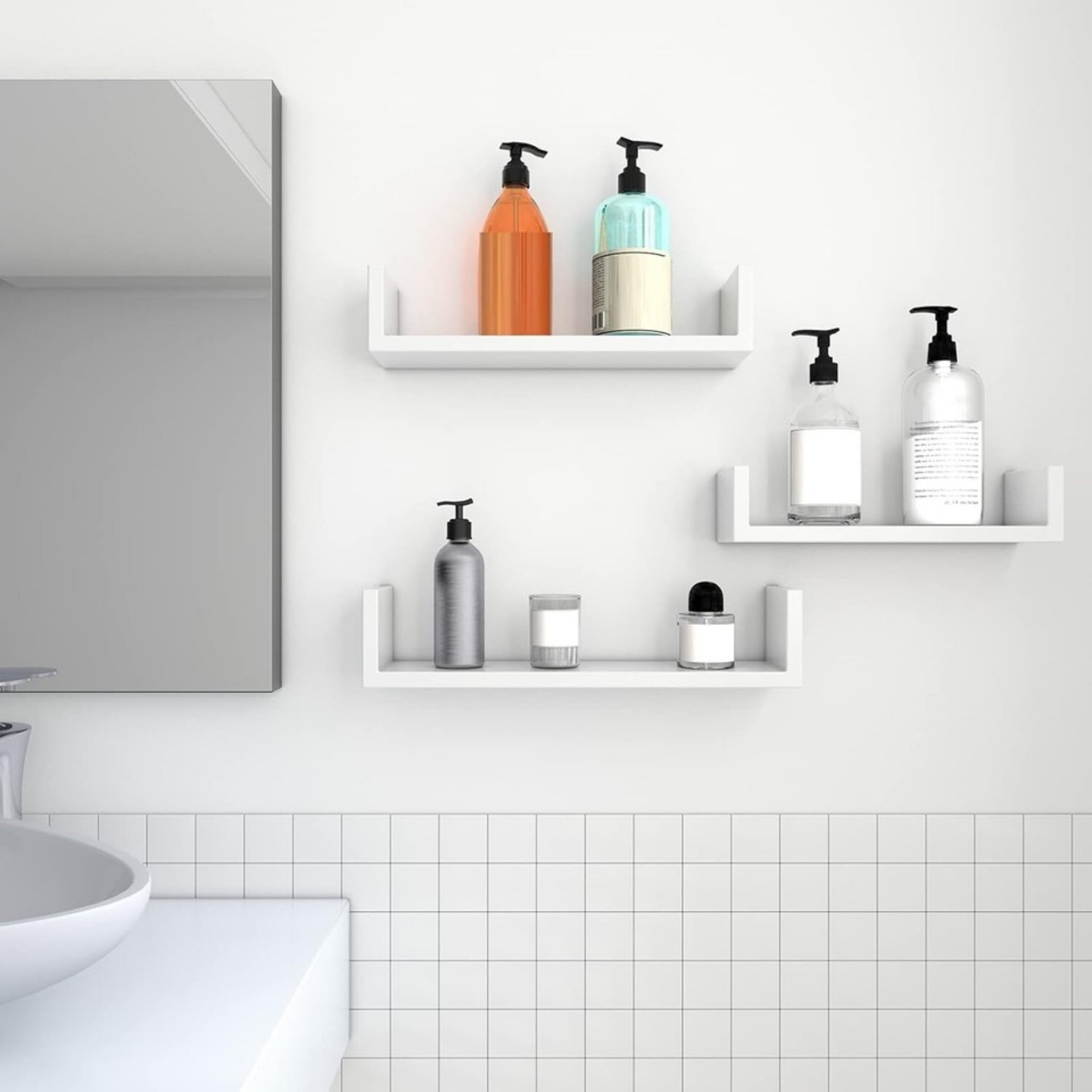 Beclen Harp Set of 3 Floating Shelves Wall Mounted Storage Display Shelf Kit Home Decor WHT UK Best Seller Free Shipping